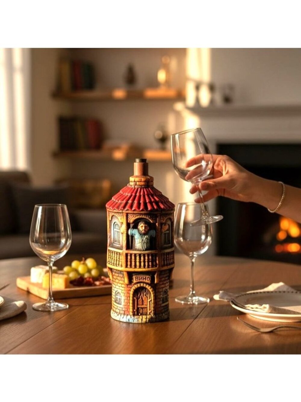 Ceramic “Uncle Joe” Wine Decanter With Rustic Balcony Design 3D Detailing
